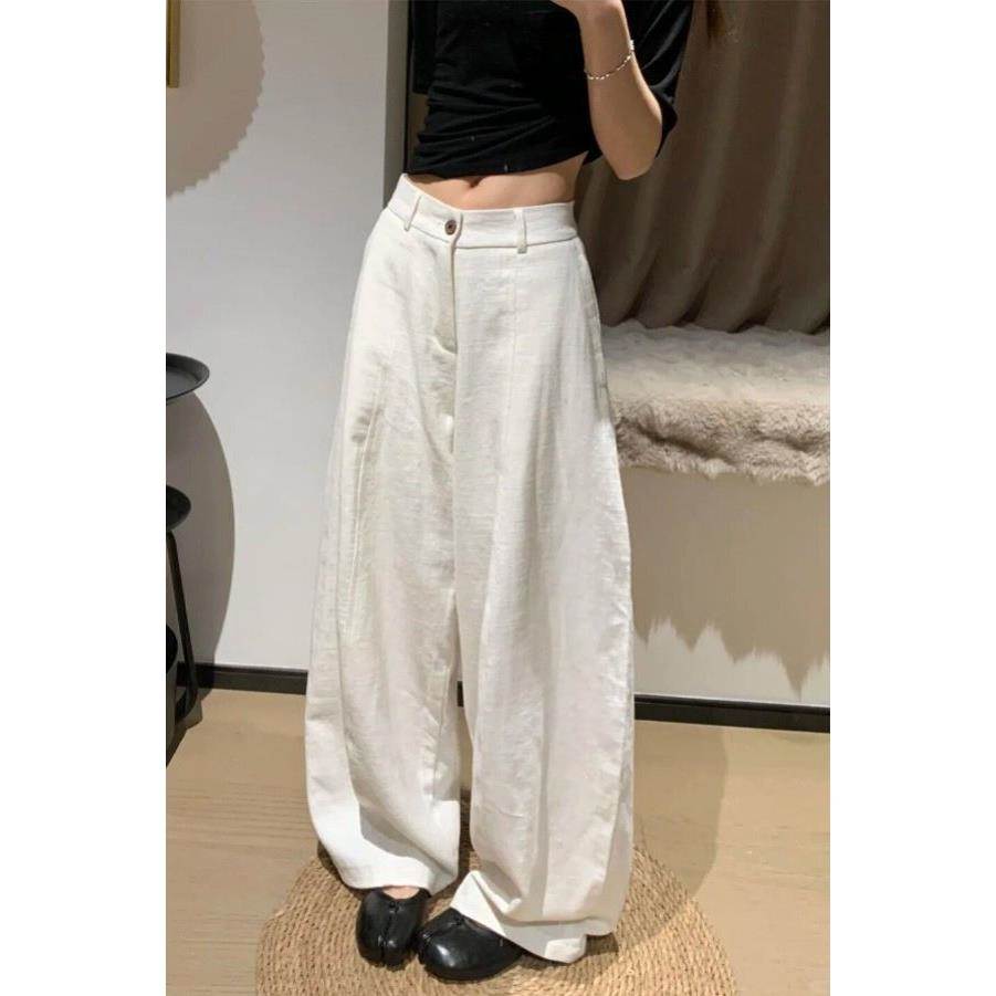 韩系松弛感遮肉阔腿裤女2026新款胖妹妹白色高腰显瘦亚麻垂感西裤