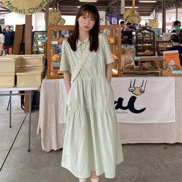 法式复古文艺短袖连衣裙女学生夏季新款学院风收腰显瘦气质A字裙