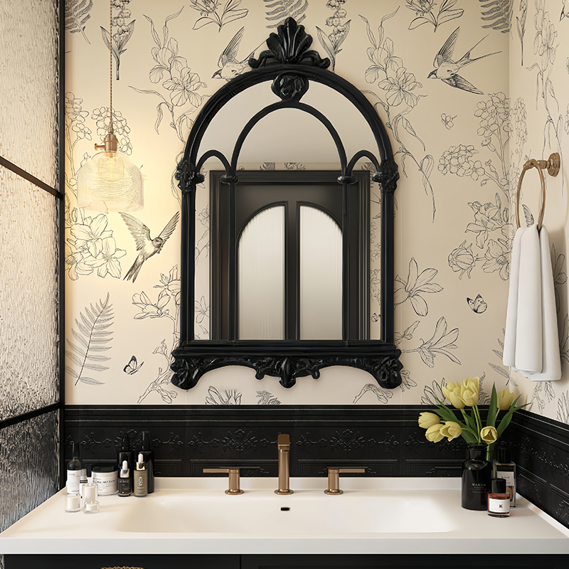 法式复古浴室化妆镜欧式雕花卫生间梳妆镜壁挂墙美式壁炉装饰镜子