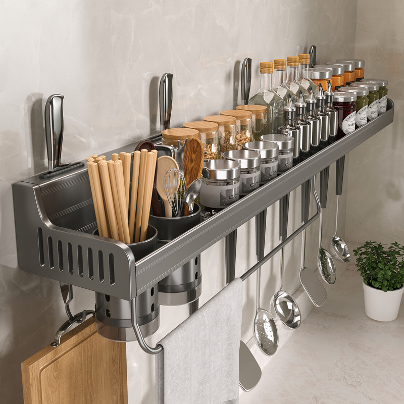 免打孔厨房多功能调味品置物架刀架壁挂筷子收纳盒挂勺子铲子挂架