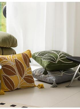 格摩洛哥风棉枕质帆布现代简约沙发枕BOR头绿色绣花头枕头套