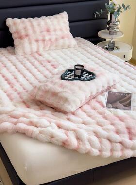 兔冬季加厚毛绒床笠单牛奶件绒床件垫保护WHU罩三套席梦思防滑床