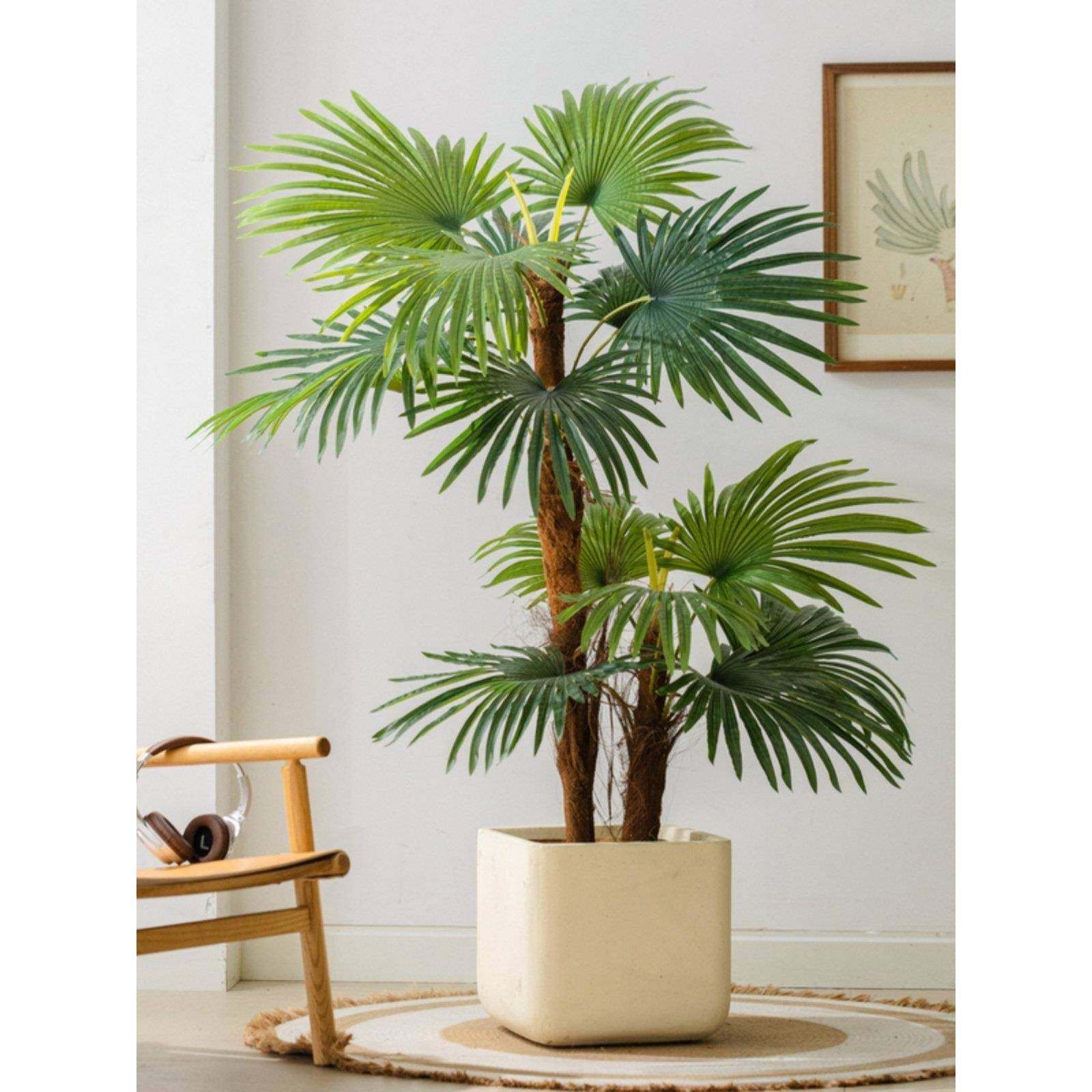 模拟绿色植物扇尾向日葵落式盆大栽室内彷生型植物装饰地品客厅园