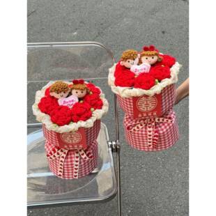 结婚礼送人手花工编织花束订婚领物证玫瑰JFJ新手捧实用送女友仪