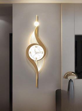 轻奢带钟表装画客厅电视背景饰格墙珊壁灯立体简高FEF级感发光时