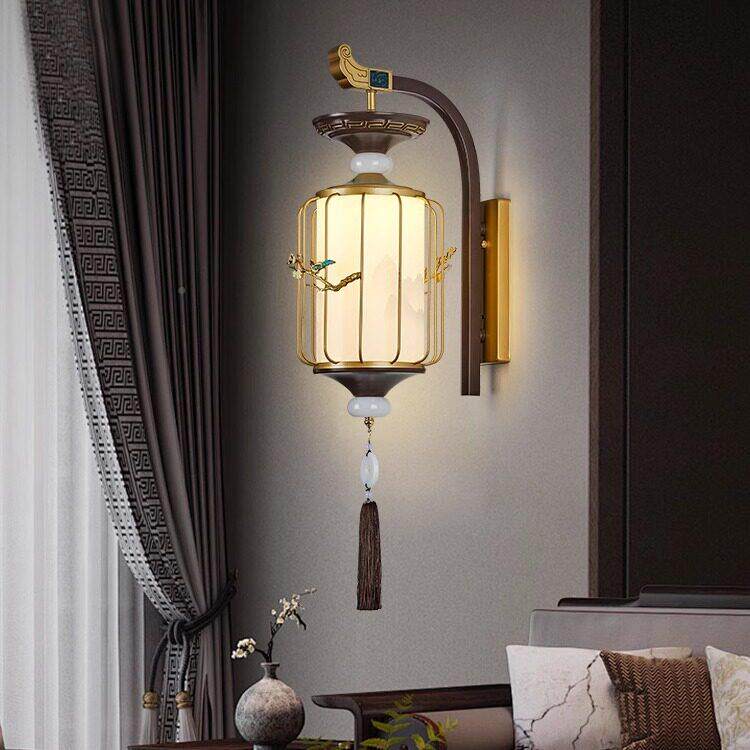 新中式笼壁灯客厅电视背景墙鸟灯中国风古酒店过道80748书壁房灯