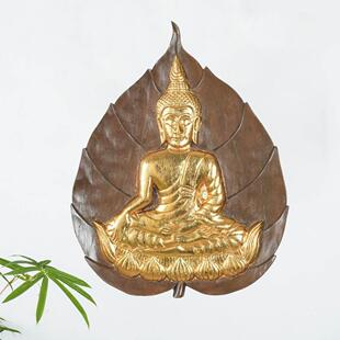 泰客式餐厅实雕叶上佛东南亚壁饰佛像SRB厅玄关背景木墙壁挂挂墙