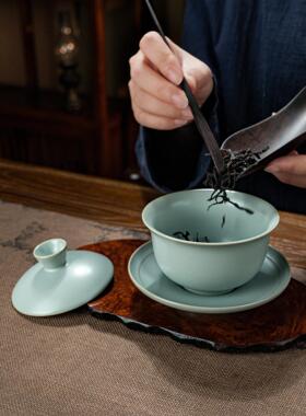 窑盖碗茶号单个大泡杯茶碗三才杯冰裂釉景汝德镇汝瓷M3202ABD手工