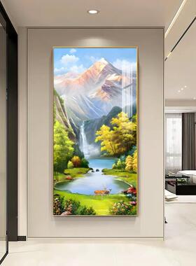 入口装饰《方XTH聚》山水画《聚宝盆》垂直风景挂画画对道门走廊