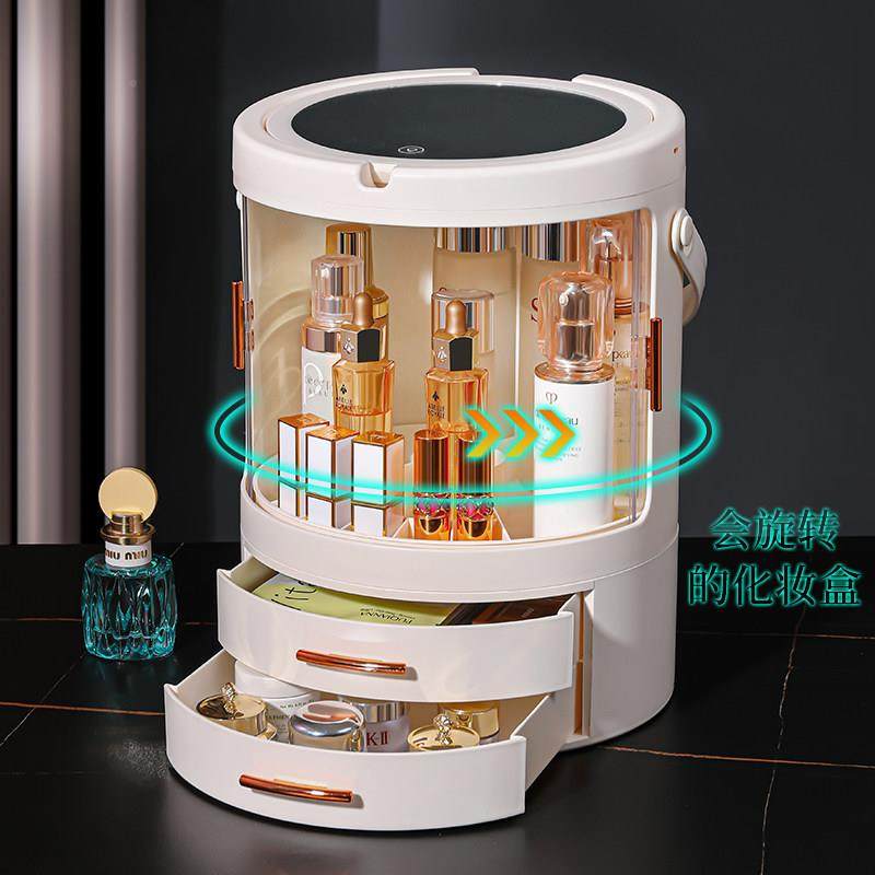 kman化妆品收纳盒防尘带镜子桌面转化妆箱新款旋护肤口物红a置架
