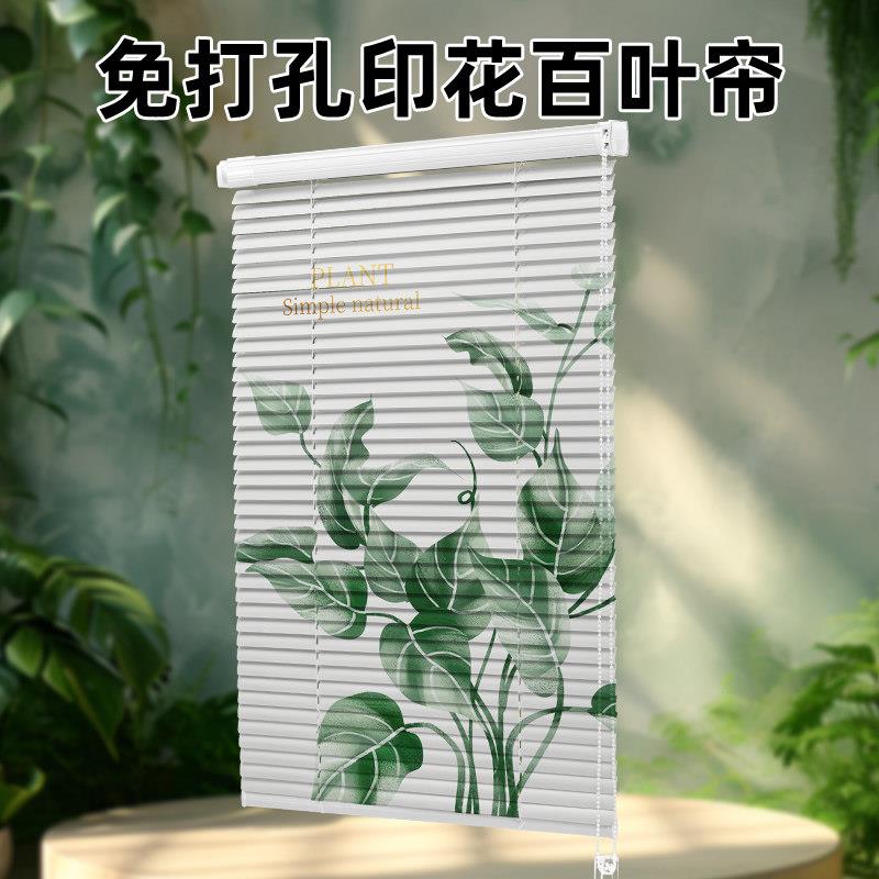 印花绿植百厕叶防水窗帘化室厨房浴室11所装免妆打孔安卧室升降卷