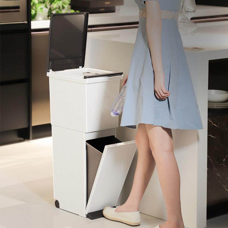 双高厨房分类垃圾桶干湿分层离家用大脚踩CG-日式按压式号出口窄