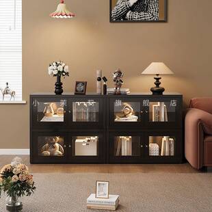 钢制书柜边矮柜落地书架黑色古风格子组合柜柜收纳电视121221柜复