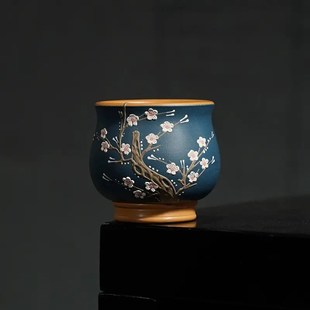原矿黄金朱泥粉苏门答腊青泥绘梅花紫砂主人杯容量180CC家用茶杯