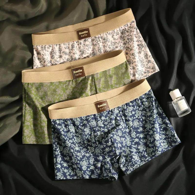 岑阁精选古典r风男士内裤棉质透气玫瑰四角裤青年亲肤男生平角短