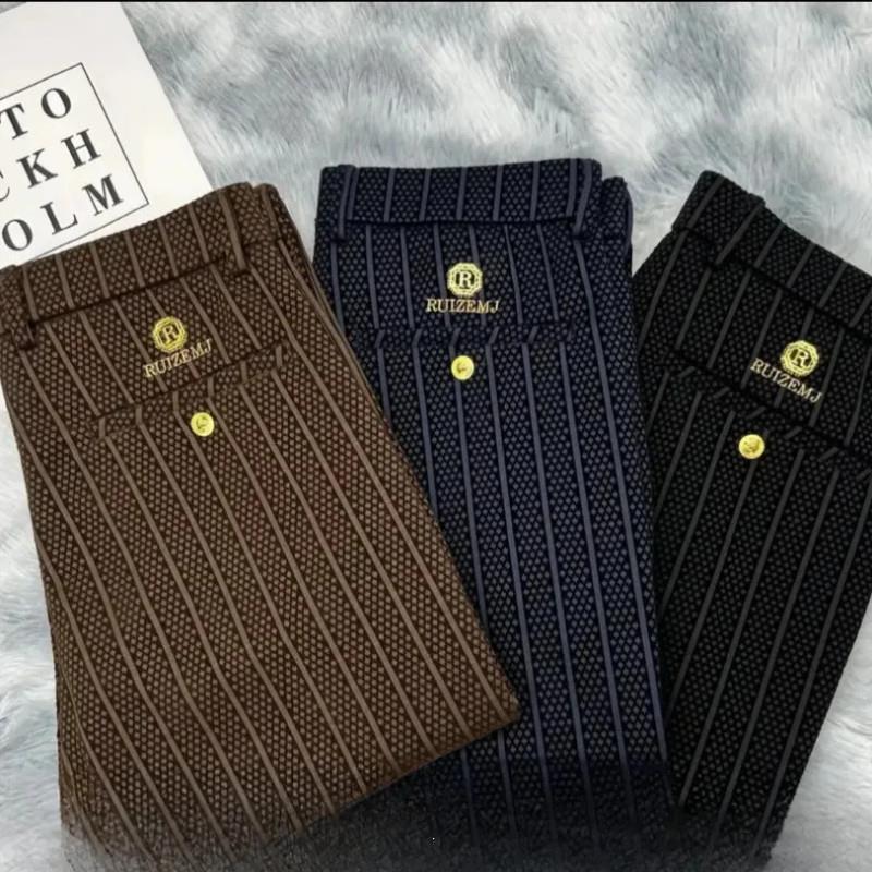 欧潮奢品男装秋冬男高档商务直筒休闲裤N3D立体植绒修身版西裤男