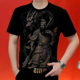 云枢优衣馆LMVQ2026新款霸气关羽短袖男轻奢潮圆领薄款修身型T恤