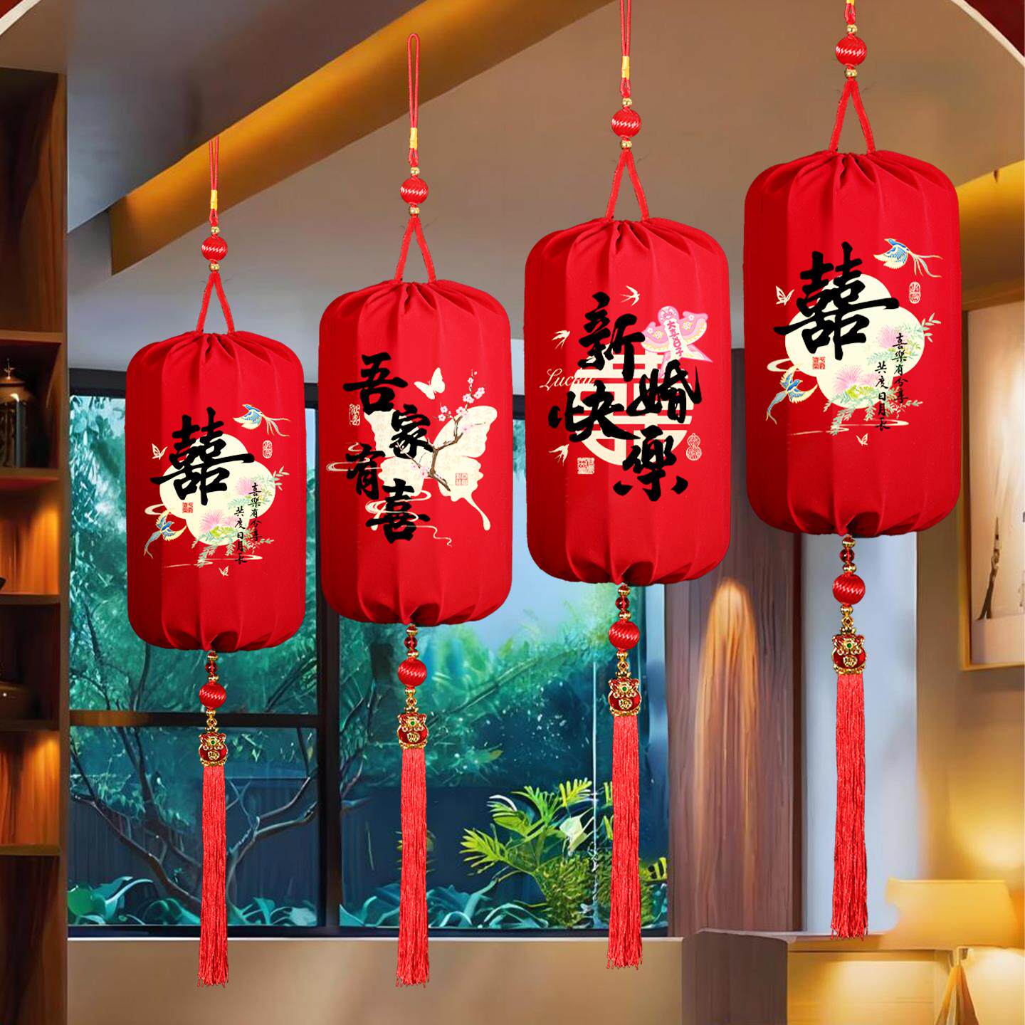 结婚喜字灯笼专用品大门口一对农村院子婚礼装饰布置红色宫灯挂饰