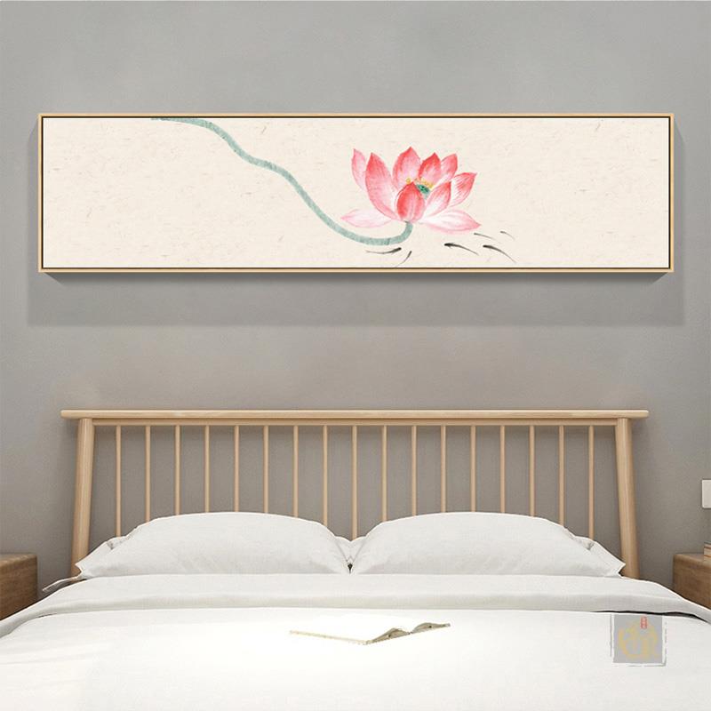 新中式卧室床头装饰画现代简约客厅主卧禅意荷花画莲花手工画挂画