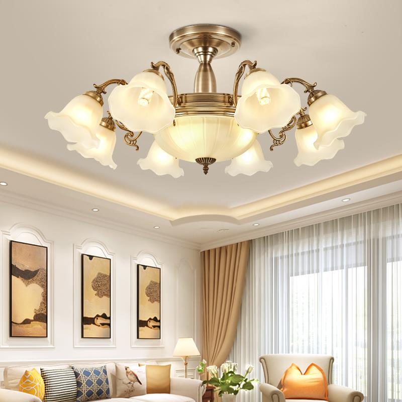 欧式吸顶吊灯北美田园风格客厅餐厅玻璃灯具温馨卧室灯饰110V通用