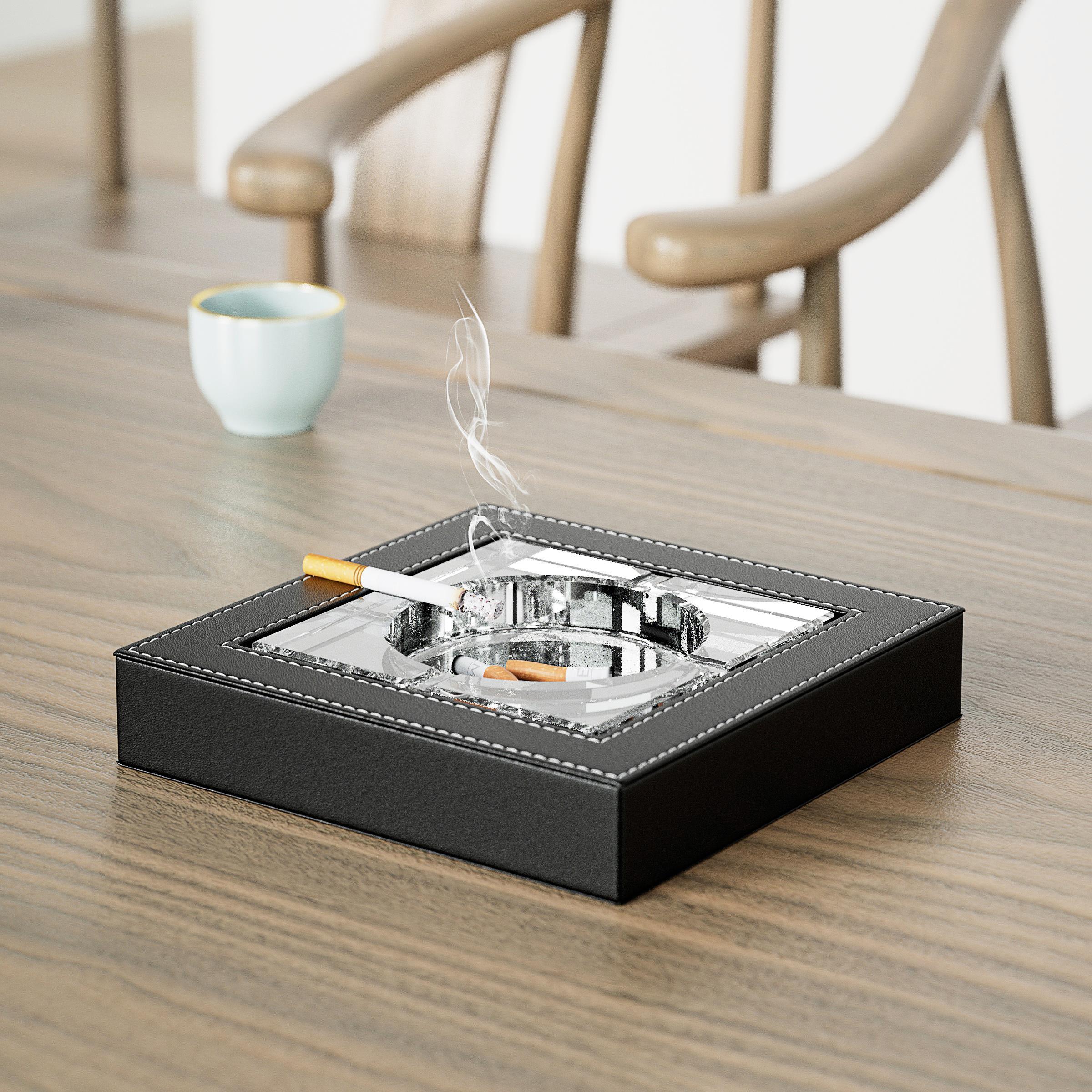 商务欧式皮革装饰水晶烟灰缸大小号 家居办公室烟缸 创意LOGO定制