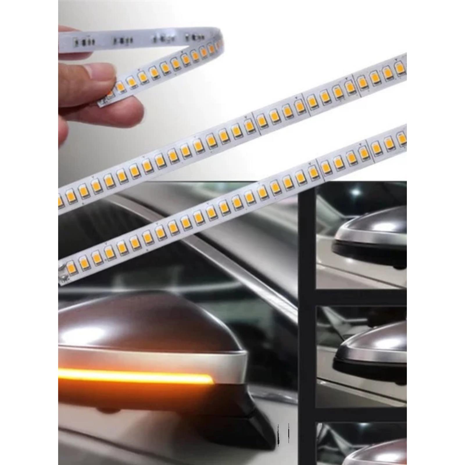 汽车Led后视镜流水灯条解锁无损安装飘带转向灯扫描蓝光流水黄灯