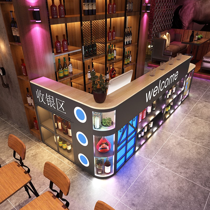 复古工业风收银台店铺餐厅前台接待台吧台桌酒吧台转角奶茶店柜台