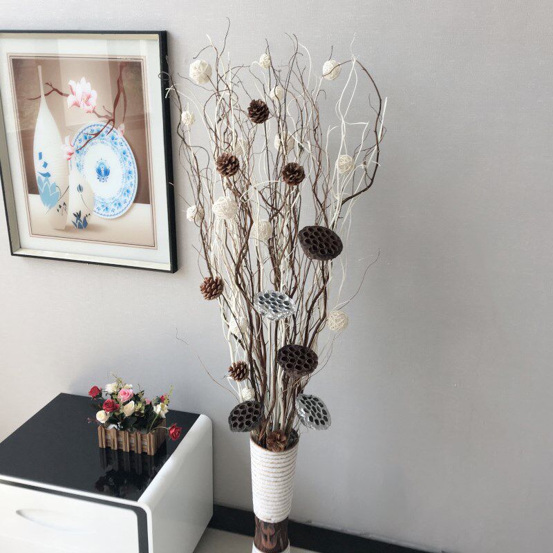 干枝龙柳曲柳莲蓬树枝家居装饰客厅玄关橱插装饰干