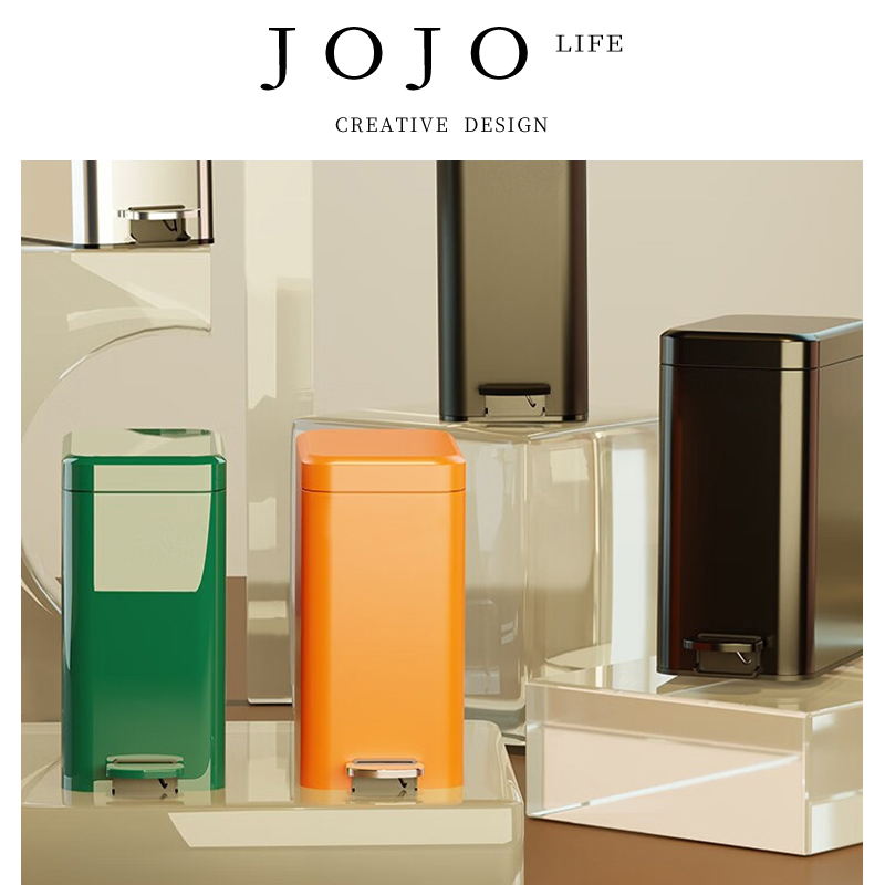 KOKOSHEEP  垃圾桶家用化妆室脚踏夹缝带盖子厕所化妆室不锈钢密