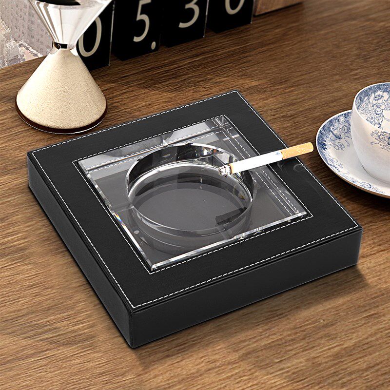 商务欧式皮革装饰水晶烟灰缸大小号 家居办公室烟缸 创意定制