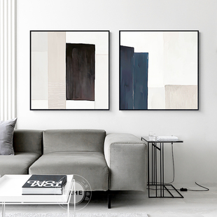 信念现代客厅正方形艺术肌理感挂画抽象大气黑白灰色装饰画