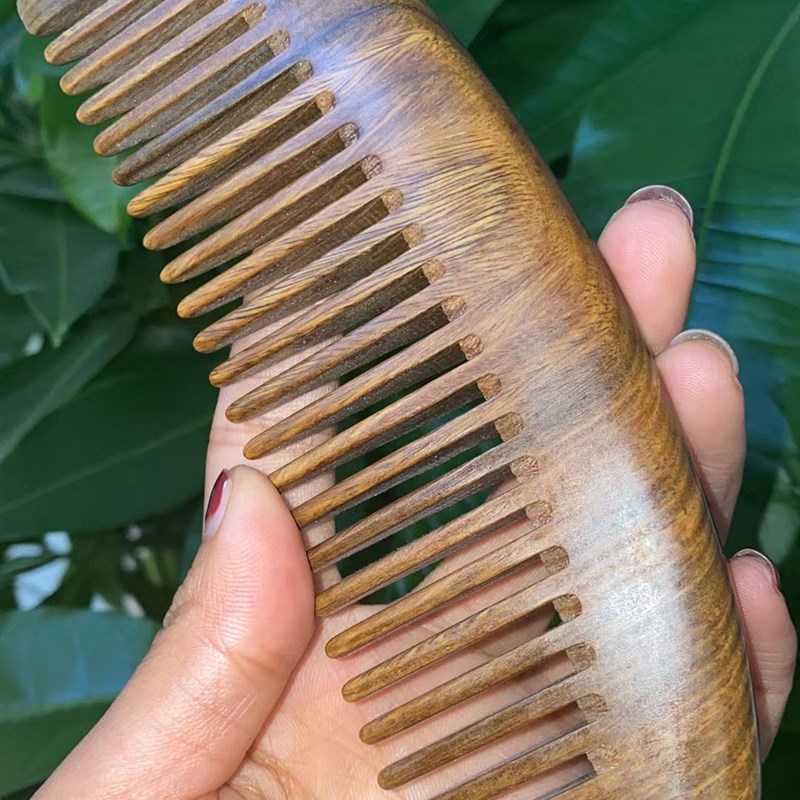 绿檀宽齿卷发梳子脱发烫发粗齿梳正宗檀木梳静电经络按摩梳头部