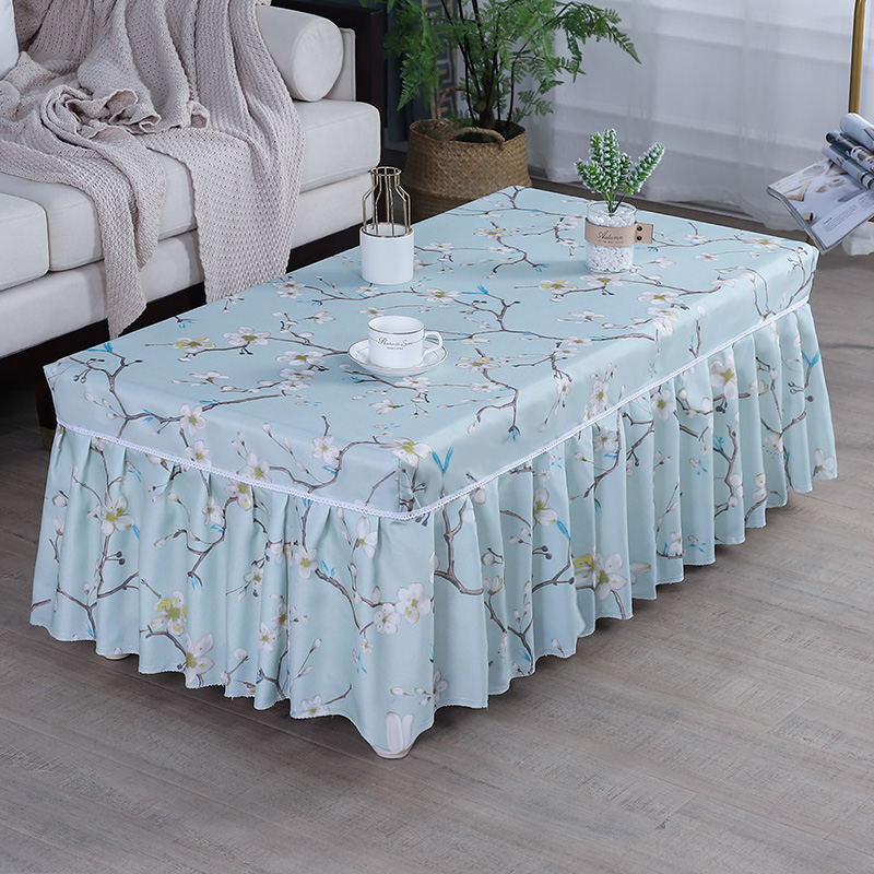 茶几桌布罩长方形客厅格子裙摆烤火桌子罩夏季薄款电炉全包防尘