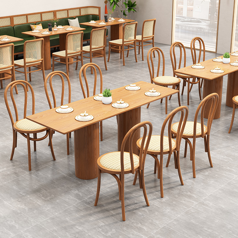 西餐厅编藤卡座沙发咖啡厅馆连锁店餐饮家具靠墙商用实木桌椅
