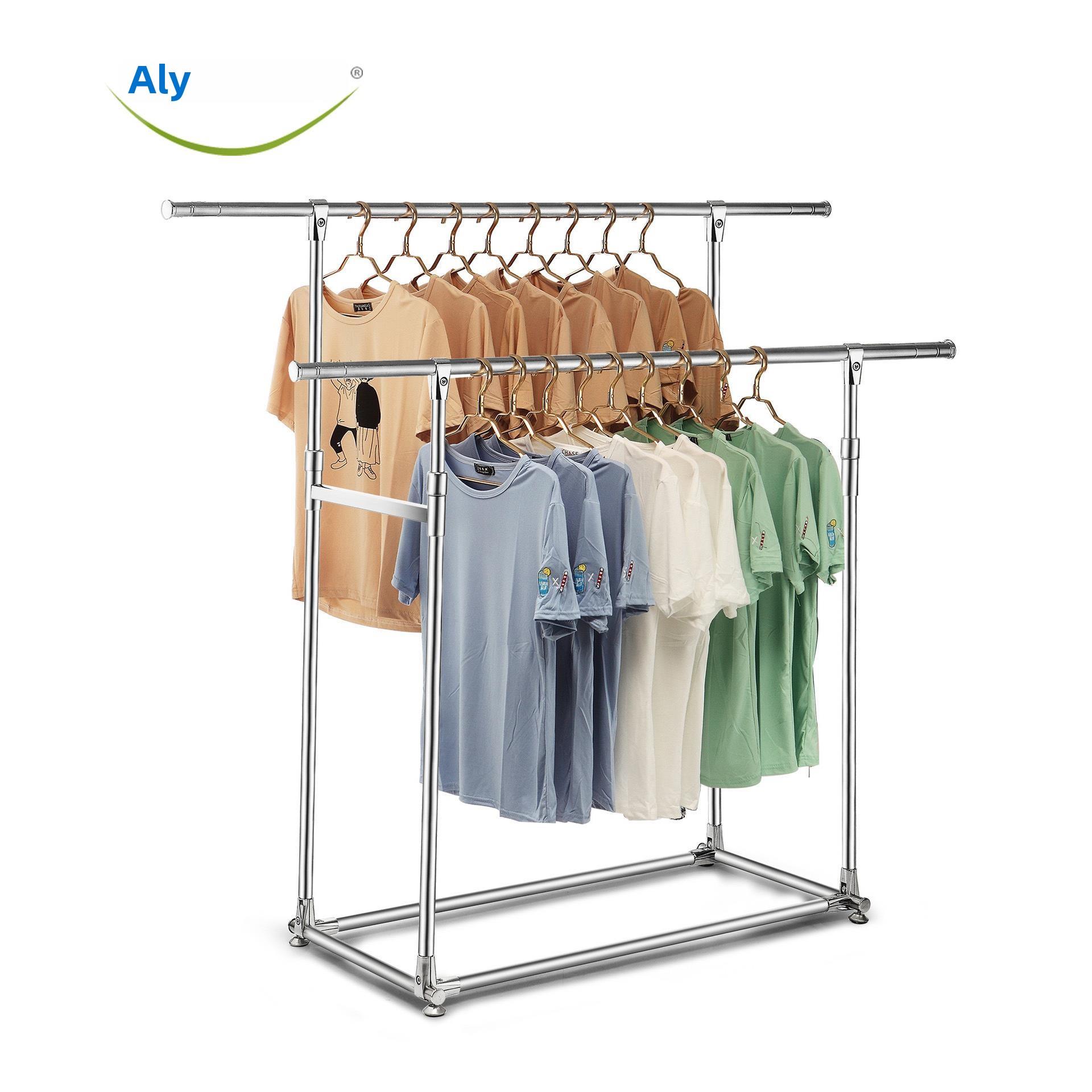 不锈钢晾衣架单杠和双杠落地晾衣架室内储衣架定制