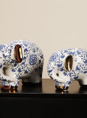 青花瓷吉祥大象高温陶瓷手工装饰摆件客厅桌面玄关电视柜乔迁送礼