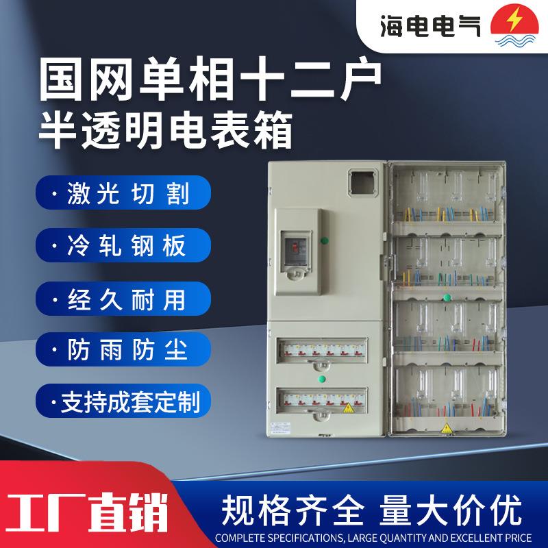 厂家供应新国网单相12户半透明塑料电表箱非金属PC防水壁装式家用