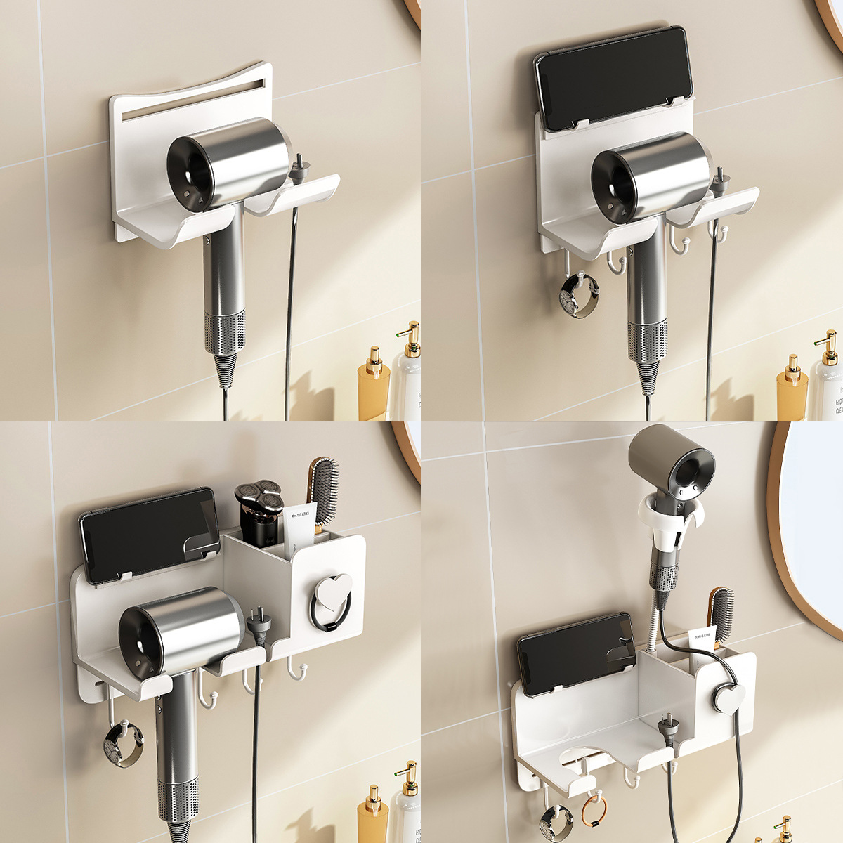 吹风机置物架免打孔卫生间收纳电吹风挂架壁挂吹风筒支架浴室架子