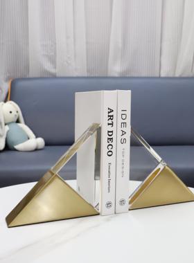 新中式三角形金属水晶书挡书靠摆件客厅电视柜样板间家居软装饰品