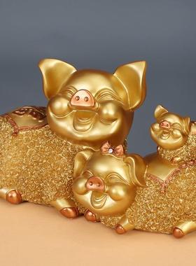 创意福气招财金猪摆件客厅酒柜电视柜桌面家居装饰品送人开业礼物