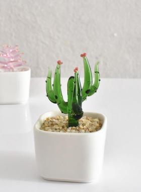 彷真多肉仙人掌小盆栽淄博创意琉璃摆件办公室玻璃工艺礼品摆饰生