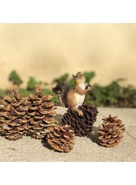 微瑕清 田园树脂工艺品装饰拍摄道具结婚礼物松果可爱小松鼠摆件