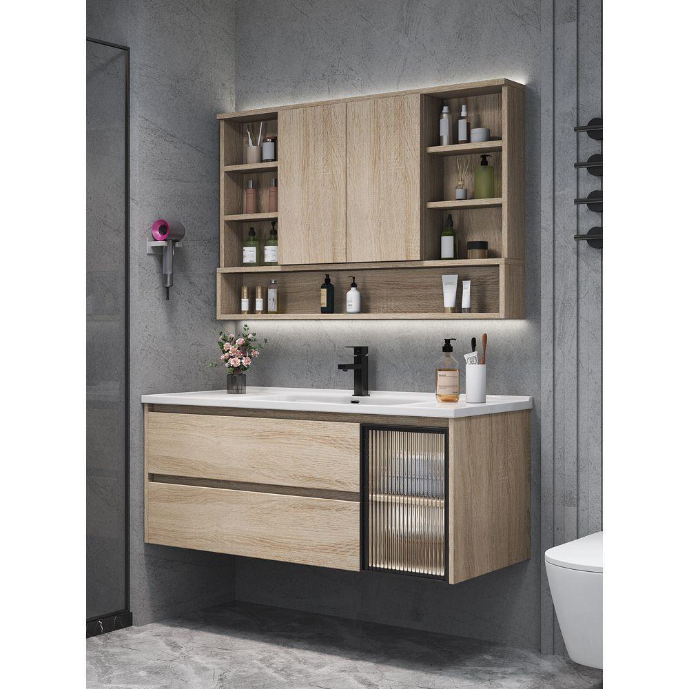 风水镜浴室柜陶瓷一体盆64/74CM84公分94/104厘米114CM洗脸盆定制