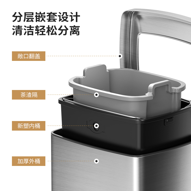 茶渣茶水分离不锈钢无盖垃圾桶商用企业单位办公室茶水间过桶20