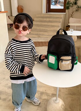 儿童韩撞色拼接小背包幼儿园小班百搭男女童洋气书包宝宝旅行包