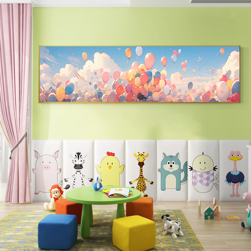 儿童房卧室床头装饰画浪漫治愈梦幻气球客厅温馨横幅背景墙挂画