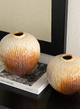 zon 大地色斑驳复古陶瓷瓶侘寂风装饰玄关粗陶瓶插器