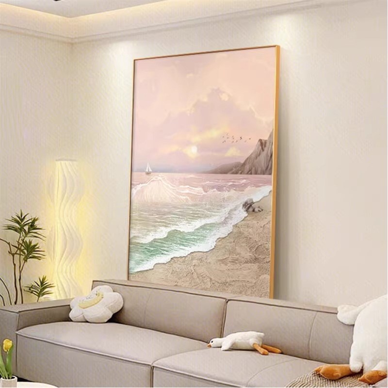 奶油风现代客厅装饰画沙发背景墙挂画海景落地画肌理玄关挂画