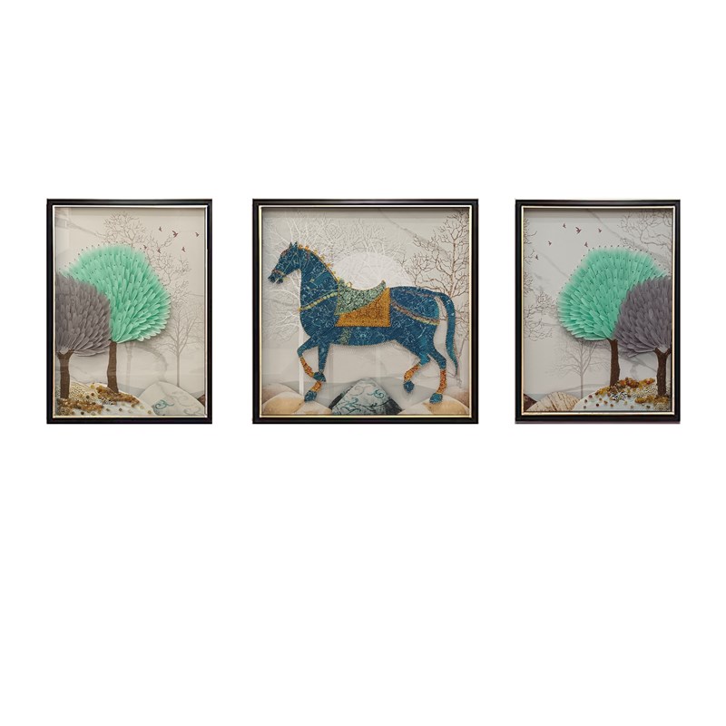 客厅装饰画银杏树叶挂画沙发背景墙三联画福禄象实物立体实物挂画图片