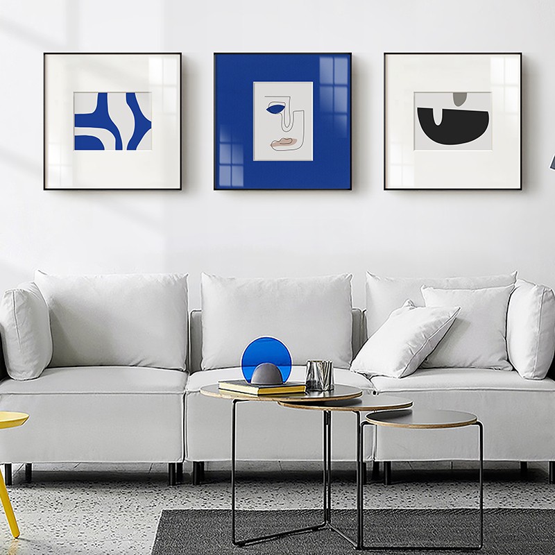 心里的影子 现代蓝色抽象线条人物挂画客厅装饰画沙发壁画